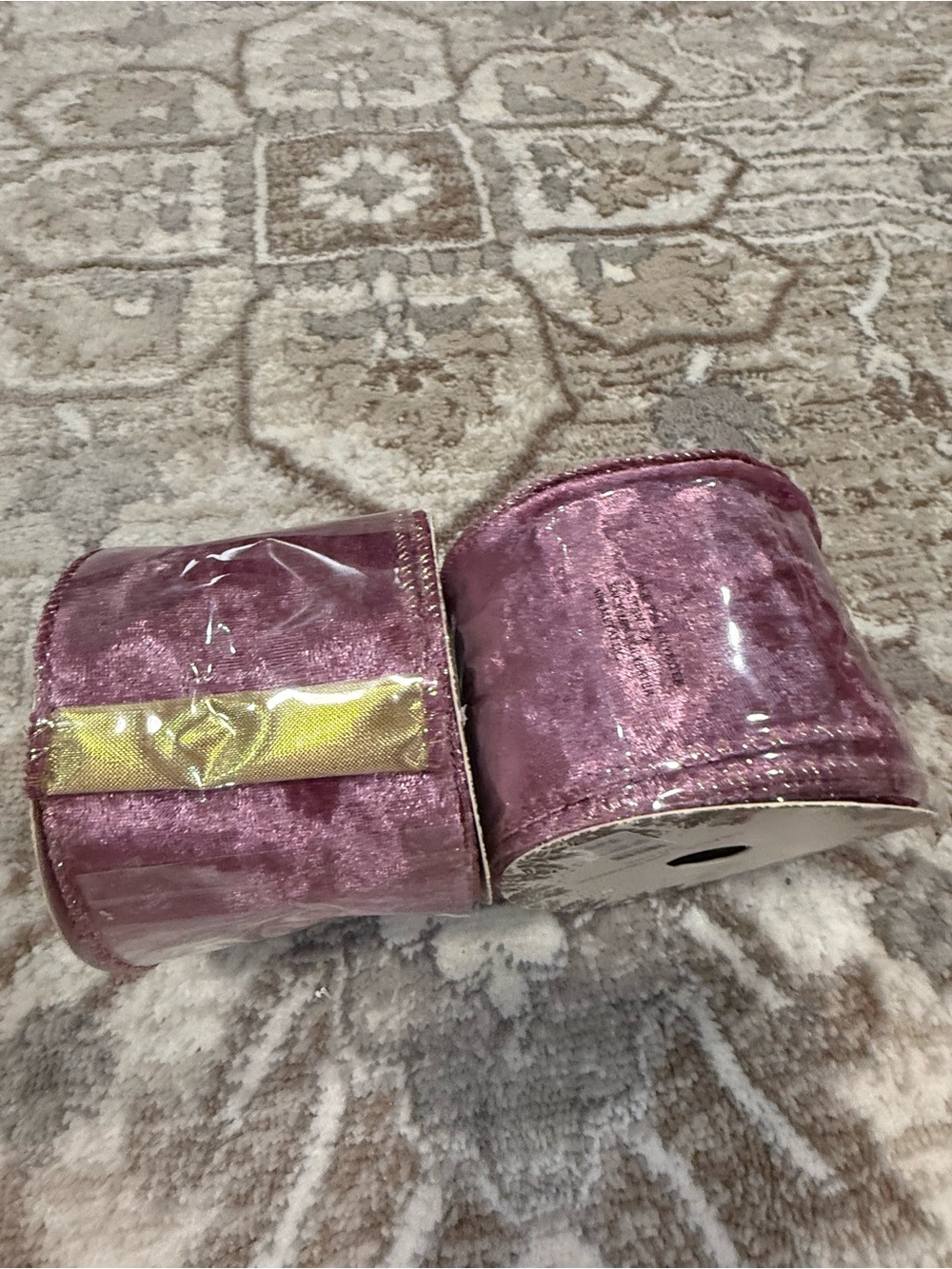 Velvet Ribbon Roll in Dusty Lavender with Gold Accent - Home Accents